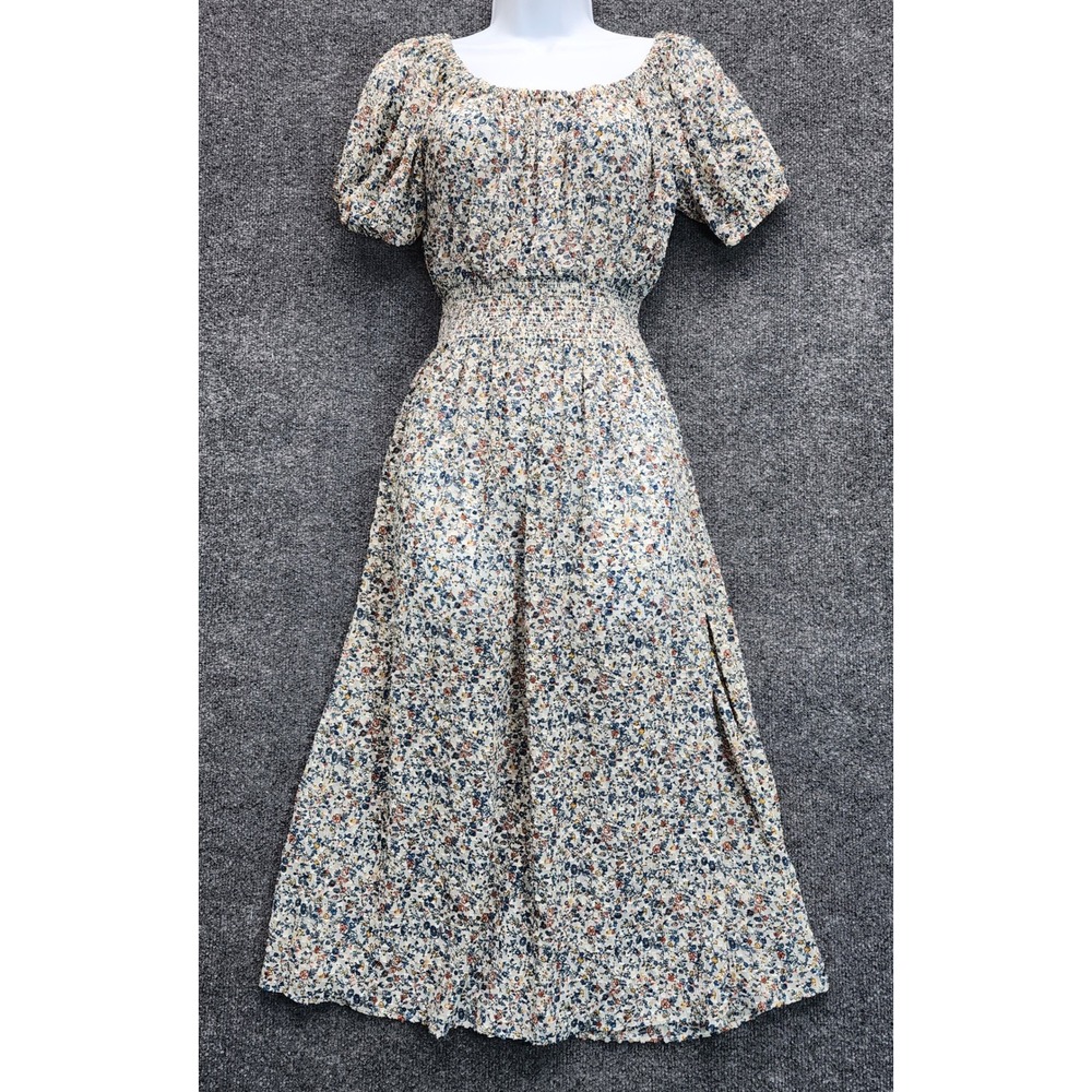Madewell Women's Floral Smocked Puff Sleeve Cottagecore Prairie Midi Dress Small